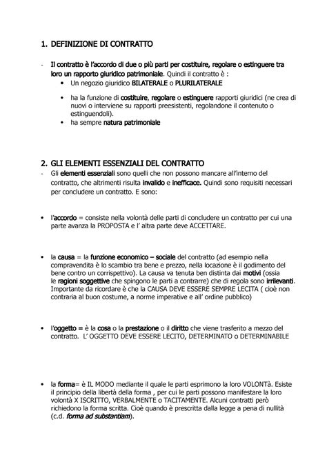 I Contratti Breve Schema Sugli Elementi Essenziali E Accidentali Del