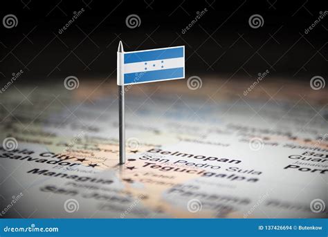 Honduras Marked with a Flag on the Map Stock Photo - Image of closeup ...