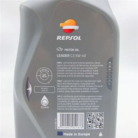 Engine Oil 5W40 Repsol Leader Synthetic 3 L Set 3L Acea C3 Api Sn