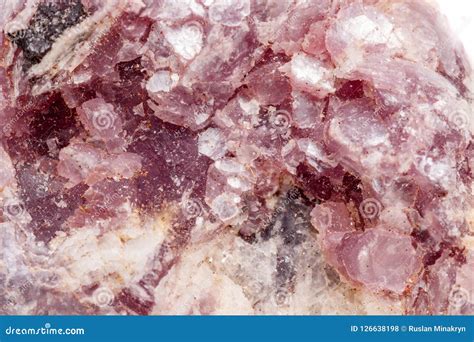 Macro Mineral Stone Lepidolite In The Rock A White Background Stock