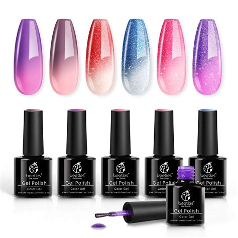 Beetles Color Changing Gel Polish Set - Pack of 6 Temperature Change Colors - Long Lasting Soak ...