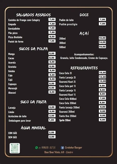 Menu At Cozinha Burger Pub Bar Brazil