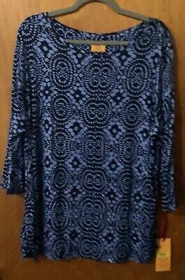 NWT Ruby Rd Size 1X Tunic Blue 3 4 Sleeves Tunic Top Free Ship EBay