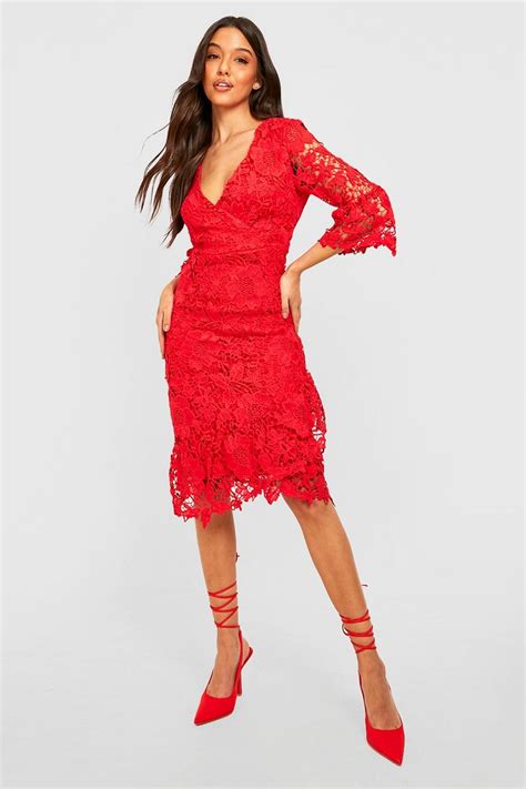 Crochet Lace Wrap Midi Dress Boohoo