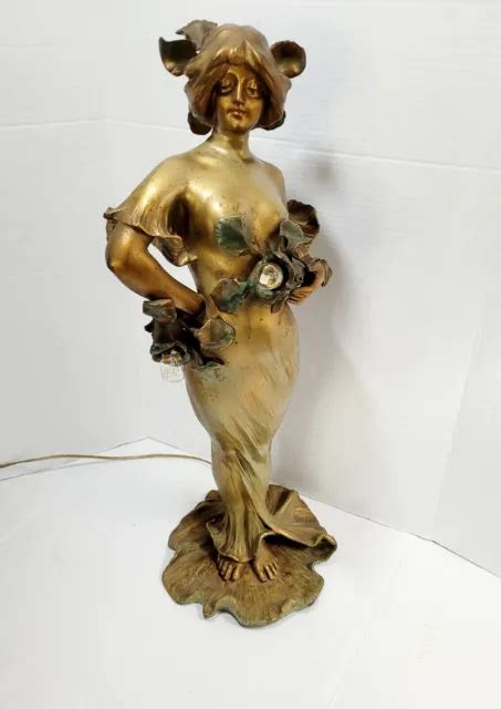 Art Nouveau Lucien Alliot French Lady Bronze Sculpture Lamp Antique