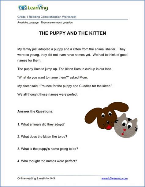 Reading Comprehension Worksheets First Grade