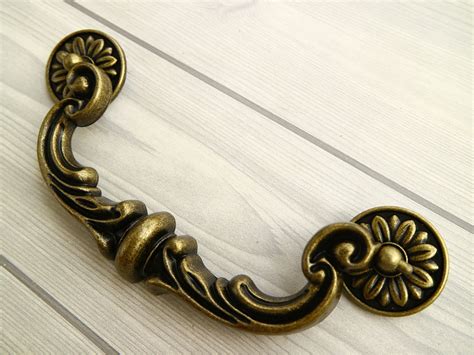 6 Antique Bronze Drawer Handle Pull Drop Bail Dresser Etsy