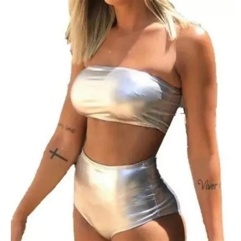 Kit Fantasia Hot Pants Metalizado Top Faixa Bojo Carnaval MercadoLivre
