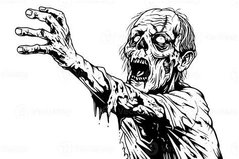 Zombie pulls his arm ink sketch. Walking dead hand drawing vector ...