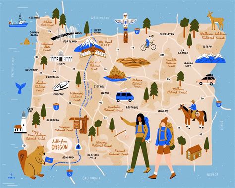 Oregon Map State Of Oregon Oregon Trail Oregon Hiking Seaside