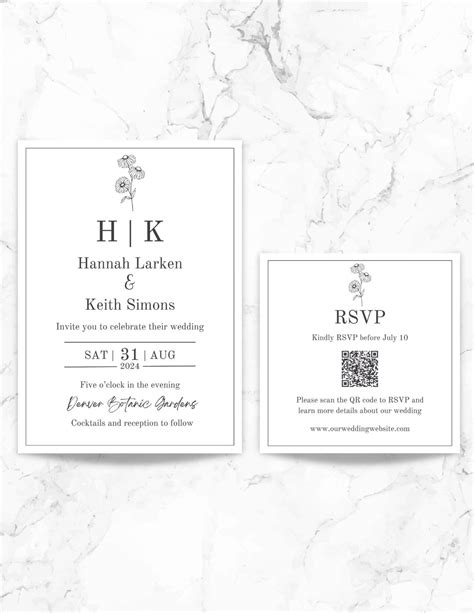 Editable Wedding Invitation and RSVP Card Template, Simple and Modern ...