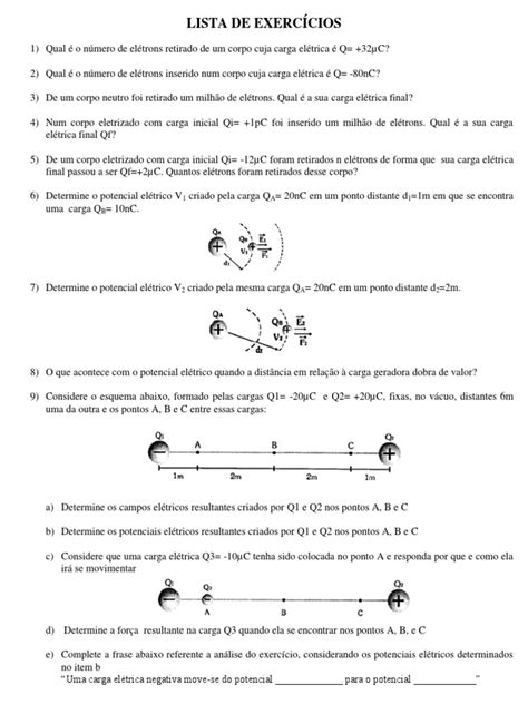 Lista De Exercícios 003 1 Pdf Carga Elétrica Eletricidade