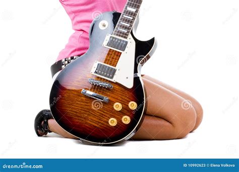 Beautiful Brunette Poses In Studio With A Guit Stock Image Image Of Female Glam 10992623