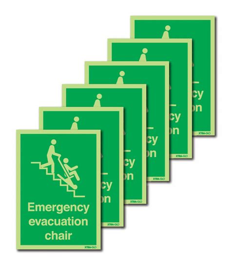 6 Pack Xtra Glo Emergency Evacuation Chair Signs Seton