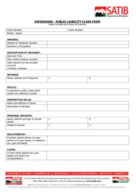 Fillable Online General Public Liability Claim Form Pdf SATIB Fax