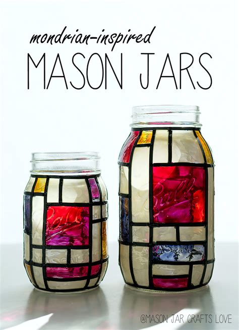 Mondrian Mason Jars - Mason Jar Crafts Love