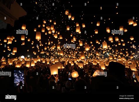 Floating Lantern Festival In Thailand Stock Photo Alamy