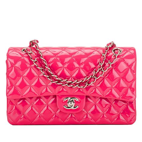 Chanel Pink Quilted Patent Medium Classic Double Flap Bag New At