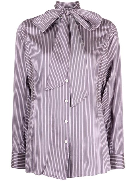 Tory Burch Pussy Bow Collar Striped Shirt Farfetch