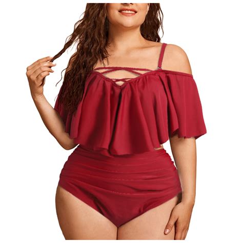 Sksloeg Women Off Shoulder Plus Size One Piece Swimsuits Tummy Control