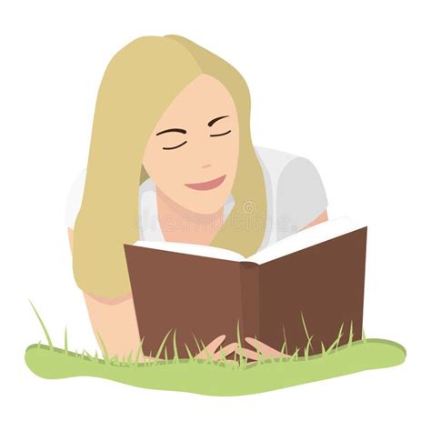 Girl Lying On The Grass Reading A Book Stock Vector Illustration Of