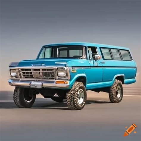 A Blue 1977 Dentside Ford Truck Carryall Suburban Type Supercab Crewcab