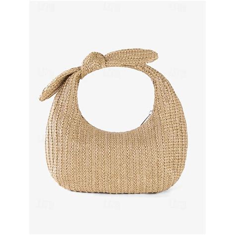 Stylish Womens Handwoven Straw Hobo Bag With Round Handles Perfect