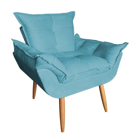 Poltrona Decorativa Opala Plus Suede Azul Turquesa Madeiramadeira