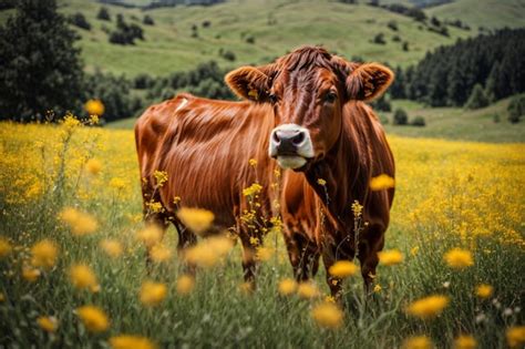 Foto De Una Vaca En El Campo Foto Premium