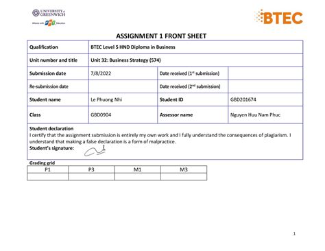 574 Assignment 1 Assignment 1 Front Sheet Qualification Btec Level