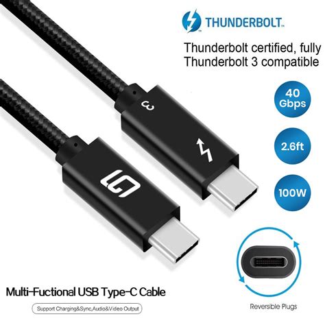 Thunderbolt 3 Cable Intel Certified Superspeed 40gbps 26ft Godspin