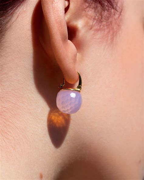 Rose Quartz Earrings Opal Pink Crystal Ball Dangle Faceted Etsy