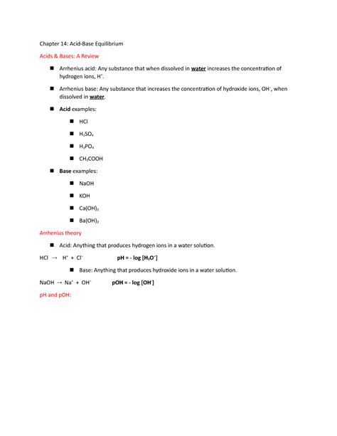 Chapter 14 Acid Base Equilibrium Chapter 14 Acid Base Equilibrium