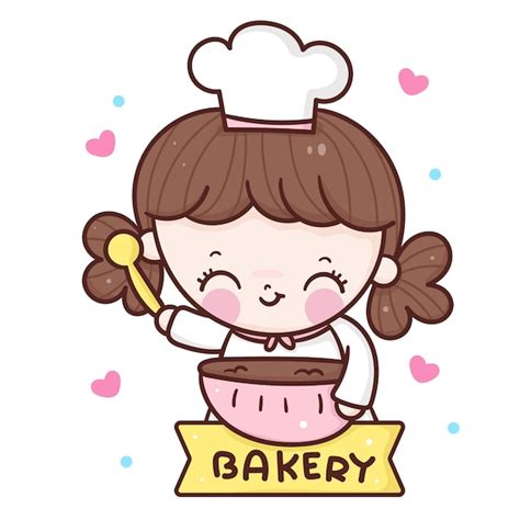 Premium Vector Cute Chef Girl Cartoon Cooking Bakery Kawaii Style