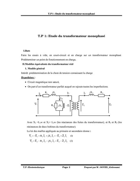 Tp 1 Etude Transformateur Monophase T 1 Etude Du Transformateur Hot