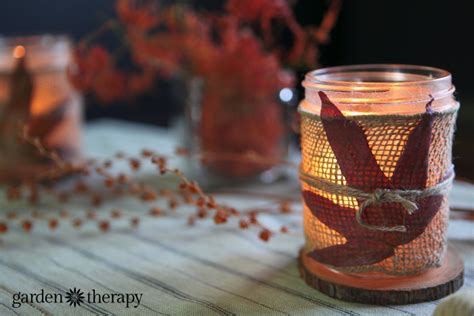 Fall Leaves And Burlap Diy Candles Garden Therapy