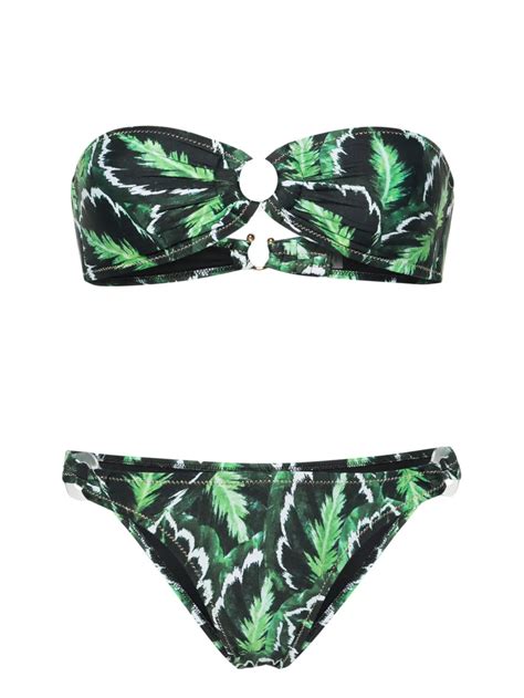 Reina Olga Band Camp Leaf Print Bikini Set Green FARFETCH