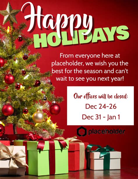 Happy Holidays Office Closure Red Tree Template Postermywall