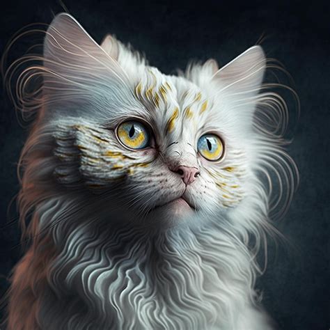 Uma Pintura De Um Gato Olhos Azuis E Um Fundo Escuro Foto Premium