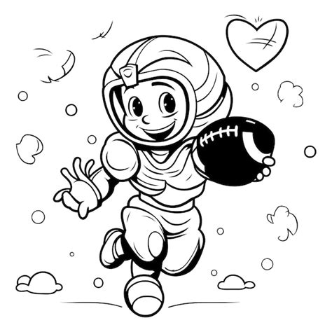 Un simpático astronauta de dibujos animados jugando al fútbol americano