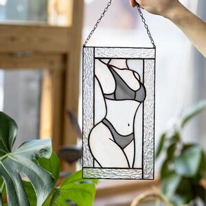 Naked Woman Body Stain Glass Panel Portrait Picture Of Girl Window Hanging Suncatcher Home Wall
