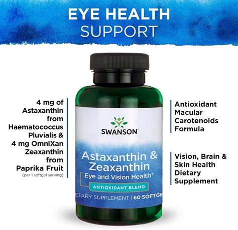 Swanson Astaxanthin & Zeaxanthin 4mg Eye Health Supplement 60 Softgels