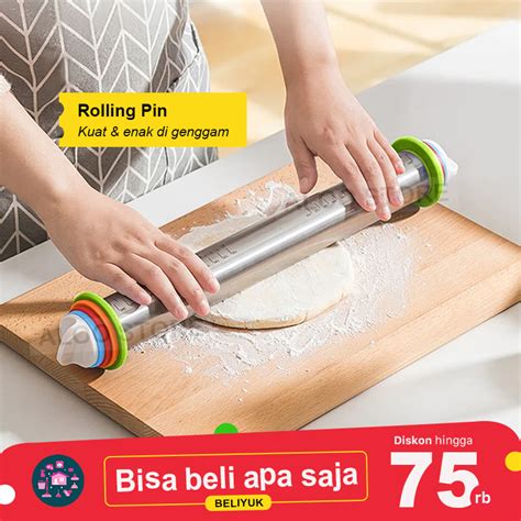 Jual Aloo Rolling Pin Stainless Steel Adjustable Penggilas Adonan Kue