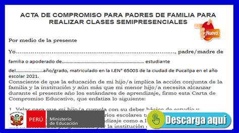 MODELO ACTA DE COMPROMISO PARA PADRES DE FAMILIA PARA REALIZAR CLASES