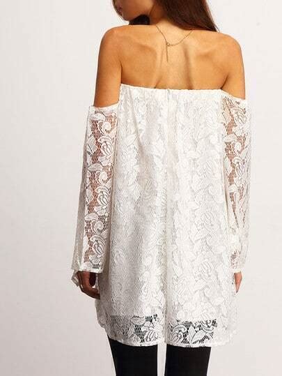 White Off The Shoulder Lace Blouse Sheinsheinside