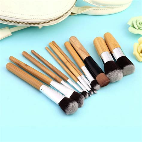 11pcs Bamboo Makeup Brushes Cosmetic Makeup Brush Foundation Eyeshadow