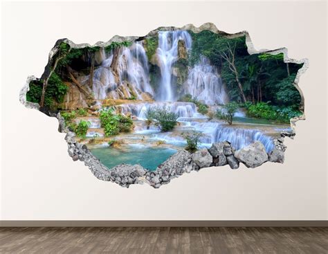 Waterfall Wall Decal Landscape 3d Smashed Wall Art Sticker Etsy