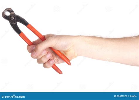 Hand Holding Pliers Stock Image Image Of Background 33425575