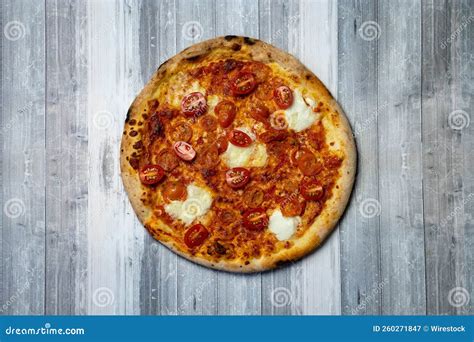 Top View of a Pepperoni Pizza on a Gray Surface Stock Image - Image of ...