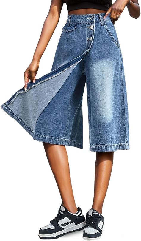 Djeanxa Jorts For Women Baggy Y K Bermuda Jean Shorts Button Wide Leg